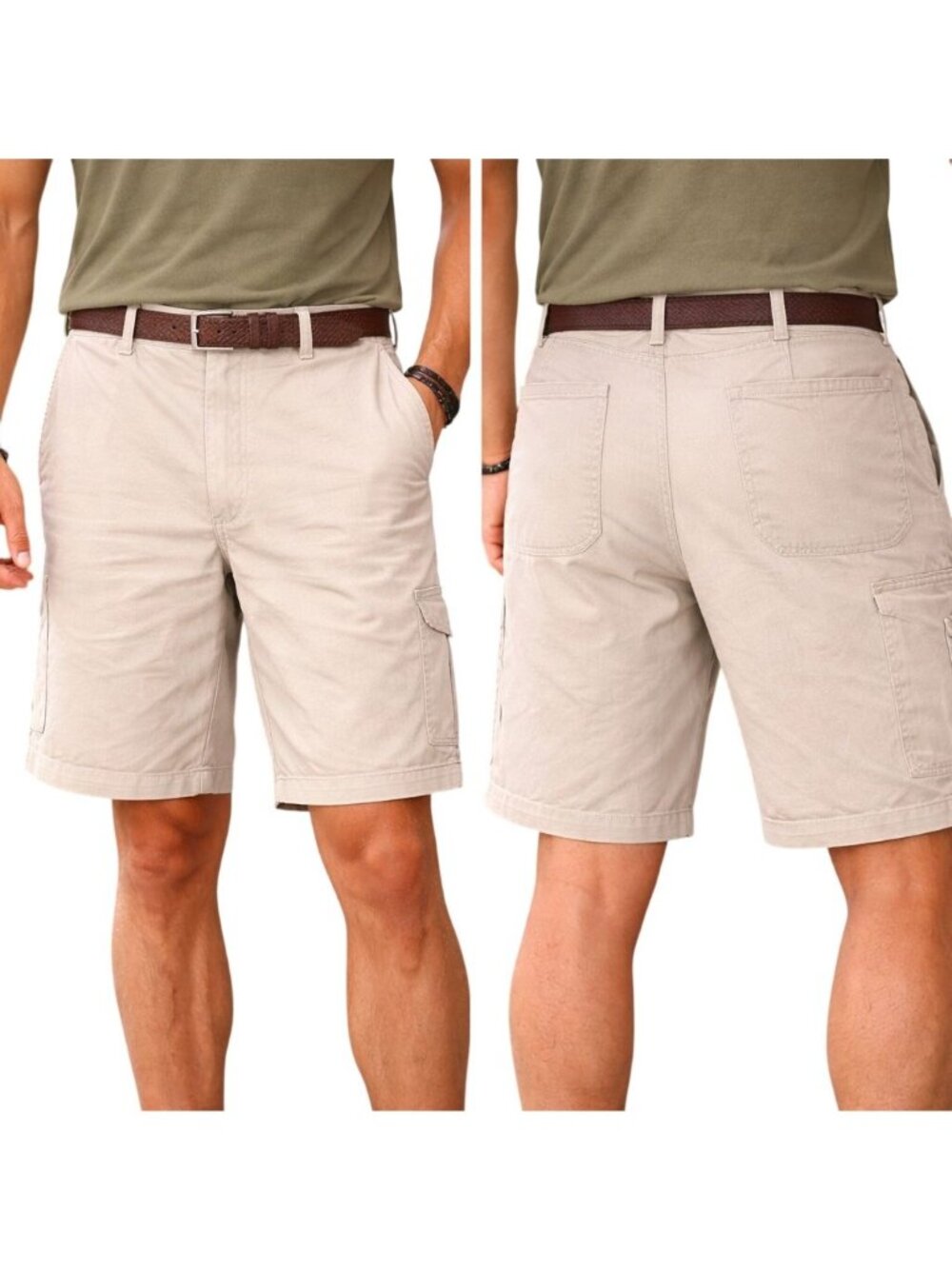 Sportif USA Men's Chino Shorts Size 42 Beige Stretch Khaki Flat Front